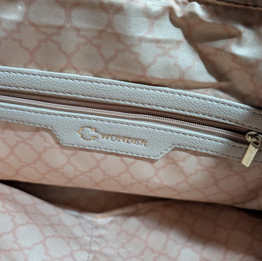 CWonder Cream Purse With Bamboo Handles 14.5Wx11.5Hx4D Stains As Shown - Picture 12 of 13